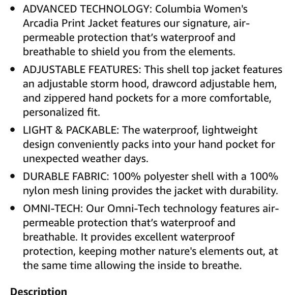 NWT Columbia “Arcadia Print Jacket” - Picture 4 of 8